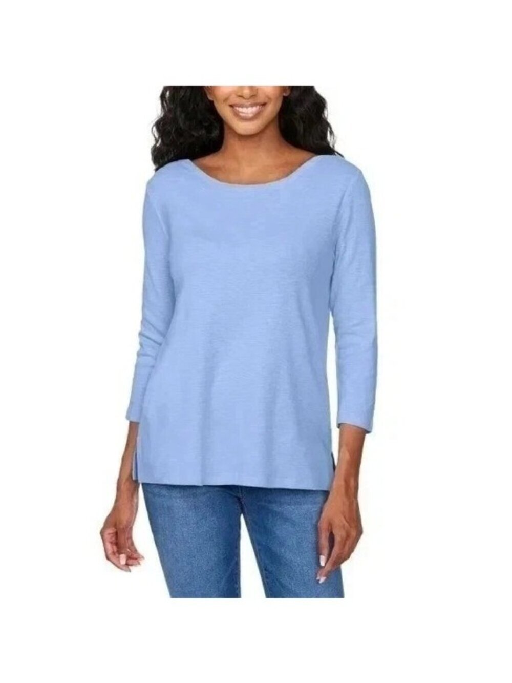 NWT Kirkland Signature Women's XS 3/4 Sleeve Top Blue 100% Cotton